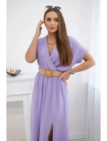 Dlouhé šaty s ozdobným páskem fialové