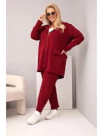 Dámská bavlněná souprava Plus Size s mikinou a kalhotami bordó