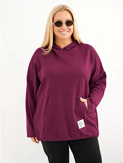 Dámská mikina Plus Size masełko s kapucí a klokankovou kapsou švestková