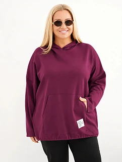 Dámská mikina Plus Size masełko s kapucí a model 22401415 kapsou švestková - K-Fashion