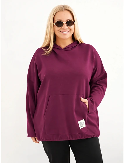 Dámská mikina Plus Size masełko s kapucí a klokankovou kapsou švestková Dámská mikina Plus Size masełko s kapucí a klokankovou kapsou švestková