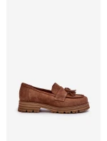 Zazoo 3469 Zamszowe Mokasyny Damskie Z Frędzlami Brązowe