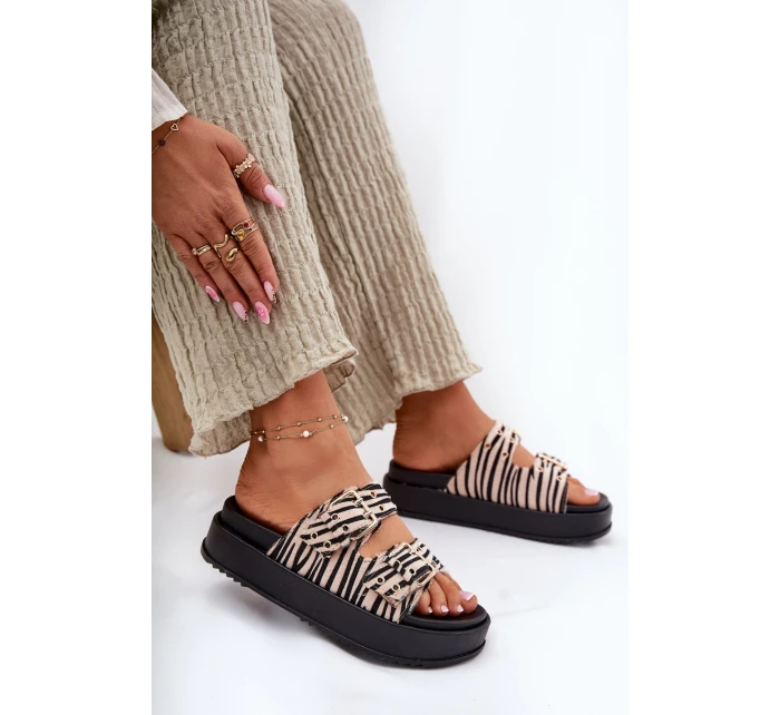 Klapki Damskie Z Klamrami Na Platformie Zebra Nilatha