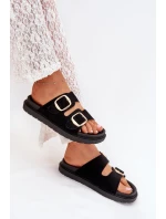 Dámske papuče na platforme so zlatými prackami - čierne