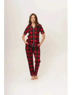 Dámske pyžamo 180/153 červeno čierne káro - Karol