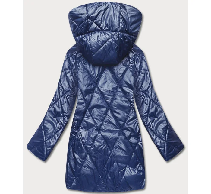 Modrá dámska bunda s ozdobnou kapucňou (B8126-72)