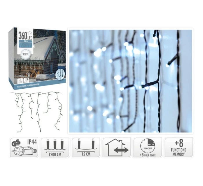 VIANOČNÝ STROMČEK SVETLÁ VONKAJŠIE SVETLO ZÁVES 360 VIEDOL ČASOVAČ STUDENÁ BIELA KÁBEL ZELENÁ