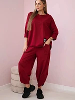 Bavlnená mikina nohavice set Burgundy