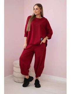 Bavlnená mikina nohavice set Burgundy