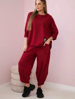 Bavlnená mikina nohavice set Burgundy