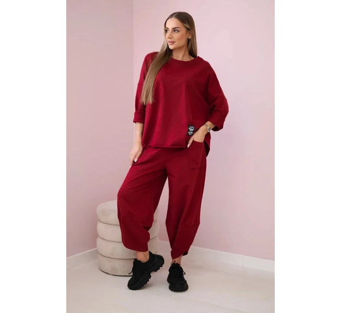 Bavlnená mikina nohavice set Burgundy Bavlnená mikina nohavice set Burgundy