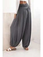 Dámske viskózové nohavice so širokými nohavicami a volánmi graphite