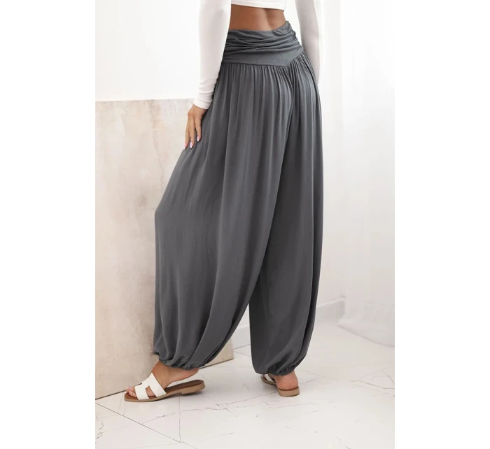 Dámske viskózové nohavice so širokými nohavicami a volánmi graphite