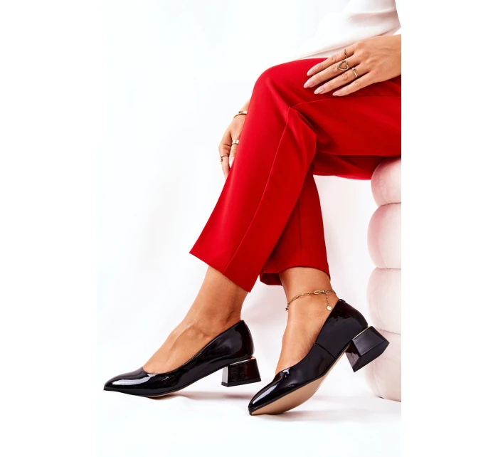 Skórzane Lakierowane Czółenka Lewski 3118 Czarne