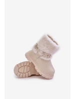 Eko Skórzane Botki Dziewczęce Z Futerkiem I Klamrami Beżowe Cartemes Eko Skórzane Botki Dziewczęce Z Futerkiem I Klamrami Beżowe Cartemes