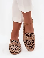 Mokasyny Loafersy Damskie Z Ozdobnym Elementem Panterka Beżowe Evelora