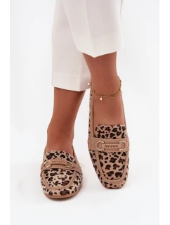 Mokasyny Loafersy Damskie Z Ozdobnym Elementem Panterka Beżowe Evelora