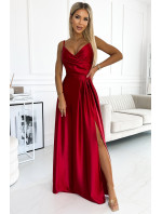 Elegantné saténové maxi šaty bez ramienok Numoco CHIARA - červené