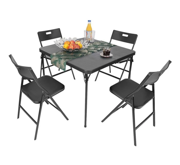 Stôl na stolovanie KOMPAKTNÝ STÔL 86,5x86,5x71 cm a 4 sedadlá ČIERNA
