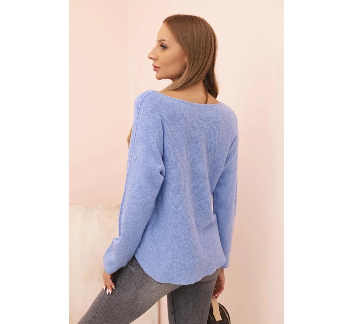 Dámsky viskózový sveter s výstrihom do V modrý