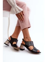 Dámské kožené sandály na podpatku model 21660007 černé - Maciejka