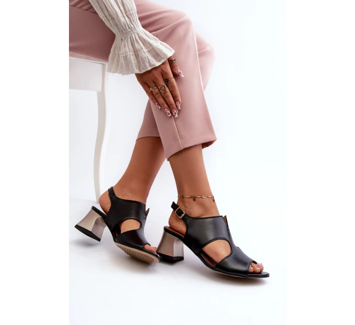 Dámské kožené sandály na podpatku model 21660007 černé - Maciejka