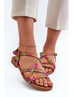 Płaskie Skórzane Sandały Damskie Maciejka 06635-39 Multikolor