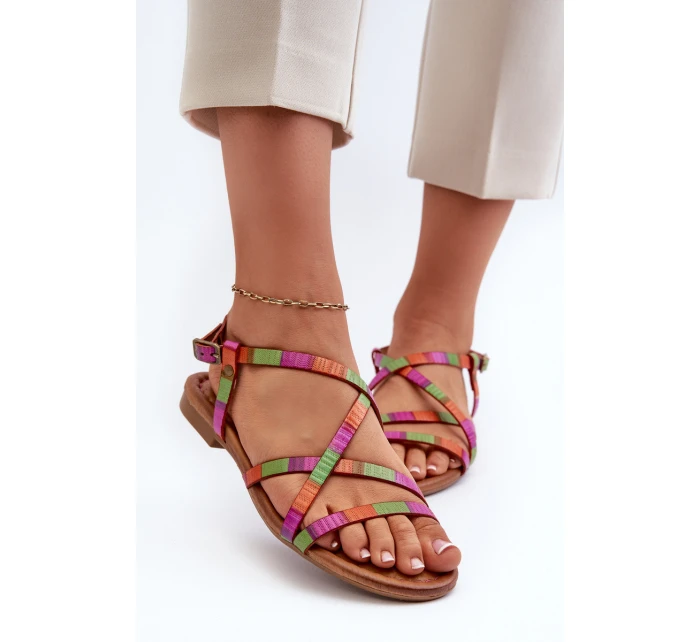 Płaskie Skórzane Sandały Damskie Maciejka 06635-39 Multikolor