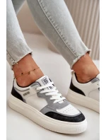 Damskie Niskie Sneakersy Z Eko Skóry Big Star OO274028 Biało-Szare Damskie Niskie Sneakersy Z Eko Skóry Big Star OO274028 Biało-Szare