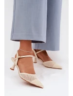 Dámské sandály na podpatku s síťkou světle béžové Brilora