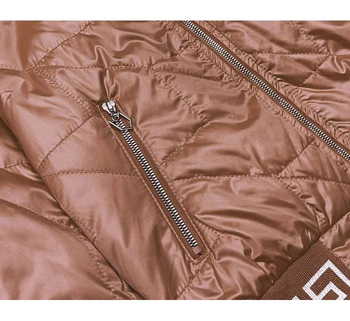 Dámska bunda typu "bomber" v karamelovej farbe (B8123-14) Dámska bunda typu "bomber" v karamelovej farbe (B8123-14)