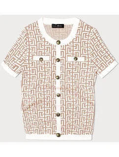 Dámska béžová pletená blúzka s krátkymi rukávmi (009)