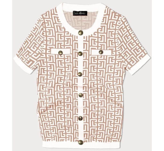 Dámska béžová pletená blúzka s krátkymi rukávmi (009) Dámska béžová pletená blúzka s krátkymi rukávmi (009)