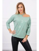 Halenka s potiskem srdce tmavě mátová Halenka s potiskem srdce tmavě mátová