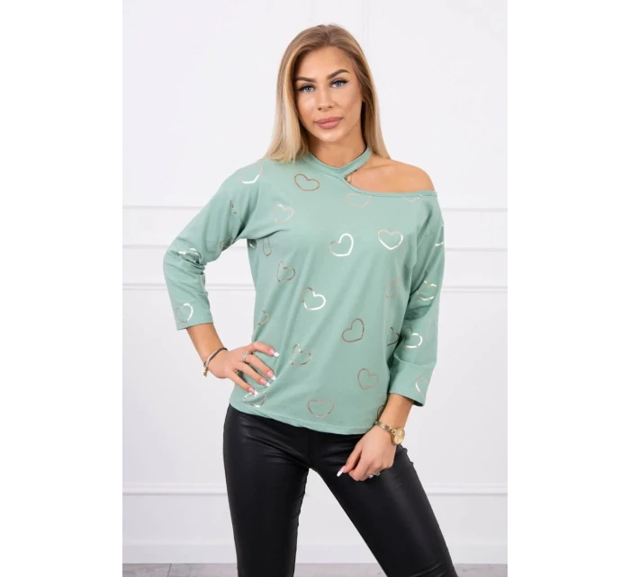 Halenka s potiskem srdce tmavě mátová Halenka s potiskem srdce tmavě mátová