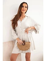 Dámske viskózové tričko s gombíkmi a voľnými šortkami béžovej farby