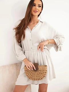 Dámský viskózový komplet košile s knoflíky a volné kraťasy béžový