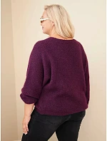 Dámský svetr Plus Size s výstřihem do V a širokým rukávem fialová tmavá Dámský svetr Plus Size s výstřihem do V a širokým rukávem fialová tmavá