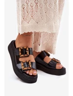 Eko Kožené Sandály Dámské Na Platformě S Přezkami Černé model 21699641 - Boto Eko Kožené Sandály Dámské Na Platformě S Přezkami Černé model 21699641 - Boto