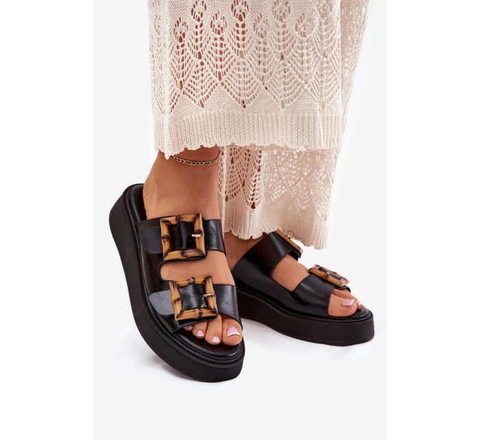 Eko Kožené Sandály Dámské Na Platformě S Přezkami Černé model 21699641 - Boto Eko Kožené Sandály Dámské Na Platformě S Přezkami Černé model 21699641 - Boto