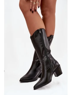 Kožené Kozačky Na Podpatku Zateplené  Černé model 21744819 - Zazoo