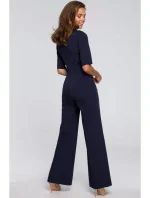 Dámsky elegantný overal so zaväzovaním za krkom S243 tmavomodrý - Stylove