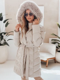 Dámská zimní bunda prošívaná s kapucí světle béžová model 21990473 - Dstreet