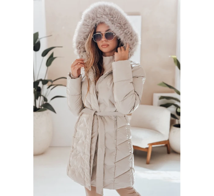 Dámská zimní bunda prošívaná s kapucí světle béžová Dstreet model 21990473 - FashionStreet