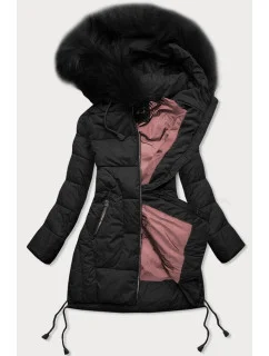 Dámska prešívaná zimná bunda s kapucňou čierna (7690)