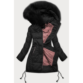 Čierna prešívaná dámska zimná bunda s kapucňou (7690)