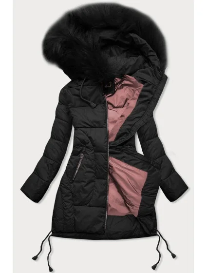 Dámska prešívaná zimná bunda s kapucňou čierna (7690)