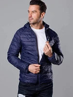 Pánska prešívaná bunda s kapucňou tmavomodrá (HM112-4)