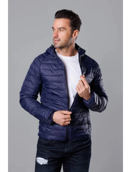 Tmavomodrá pánska prešívaná bunda s kapucňou (HM112-4) Tmavomodrá pánska prešívaná bunda s kapucňou (HM112-4)