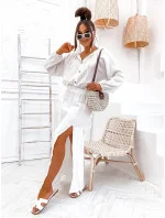 Dámsky mušelínový set v ecru farbe - blúzka a sukňa (8290)